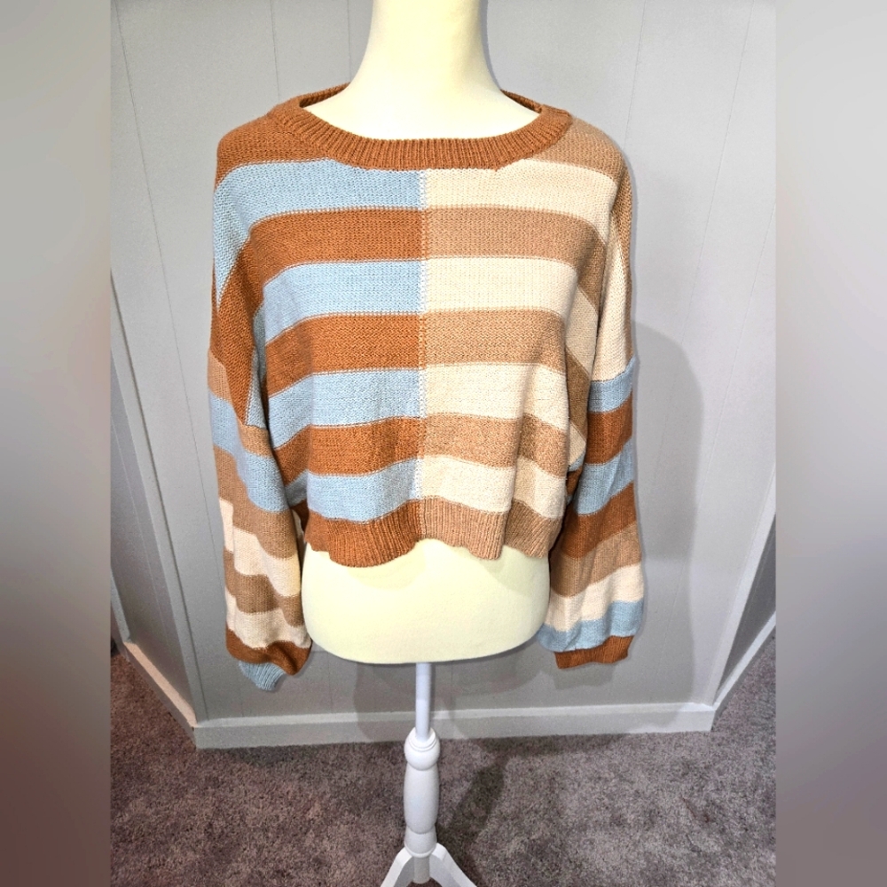 Altard State cropped striped Brown and Blue Women's Sweater